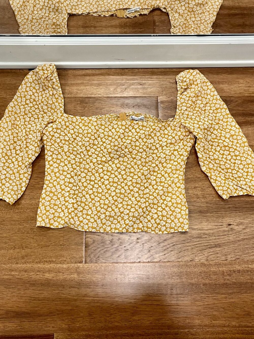 Reformation Floral Puff Sleeve Square Neck Top Size 12 Yellow White